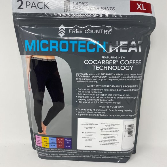 2-PACK Free Country Women Black Microtech Heat Soft Base Layer Pants L, XL, XXL - Picture 7 of 10